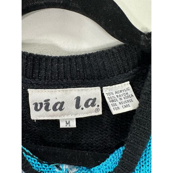 Vintage 80s Via L.A. Women’s Knit Abstract Geometric Sweater Tee size Medium - Picture 3 of 5